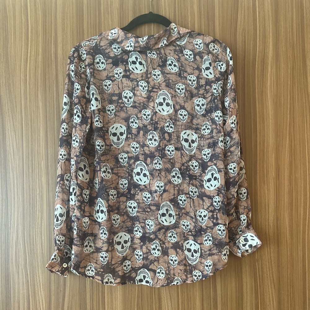 Vintage Havana Skull Print Sheer Blouse Top Size S - Picture 3 of 14